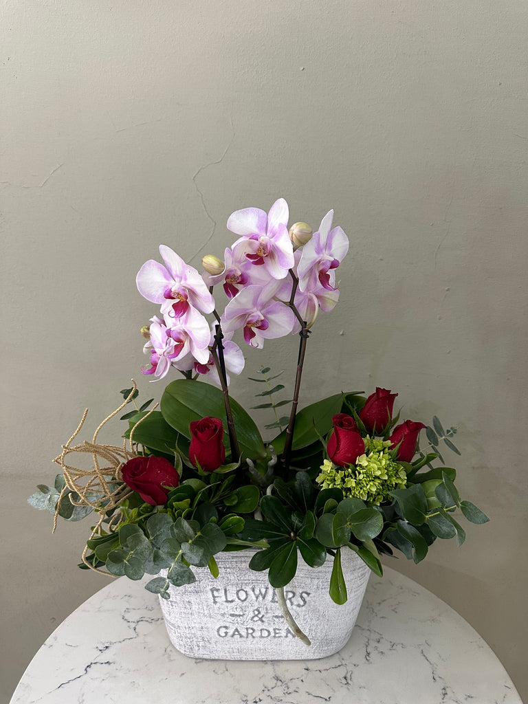 Orquídeas y rosas