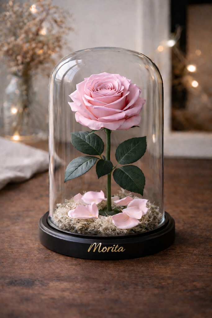 Rosa eterna rosa en capelo