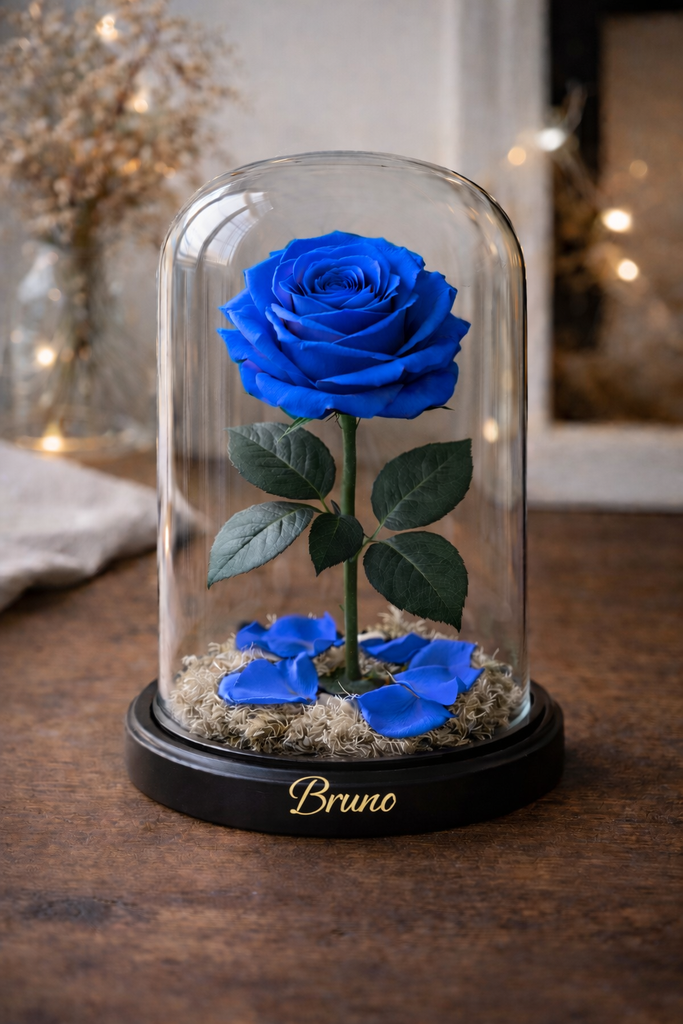 Rosa eterna azul en capelo